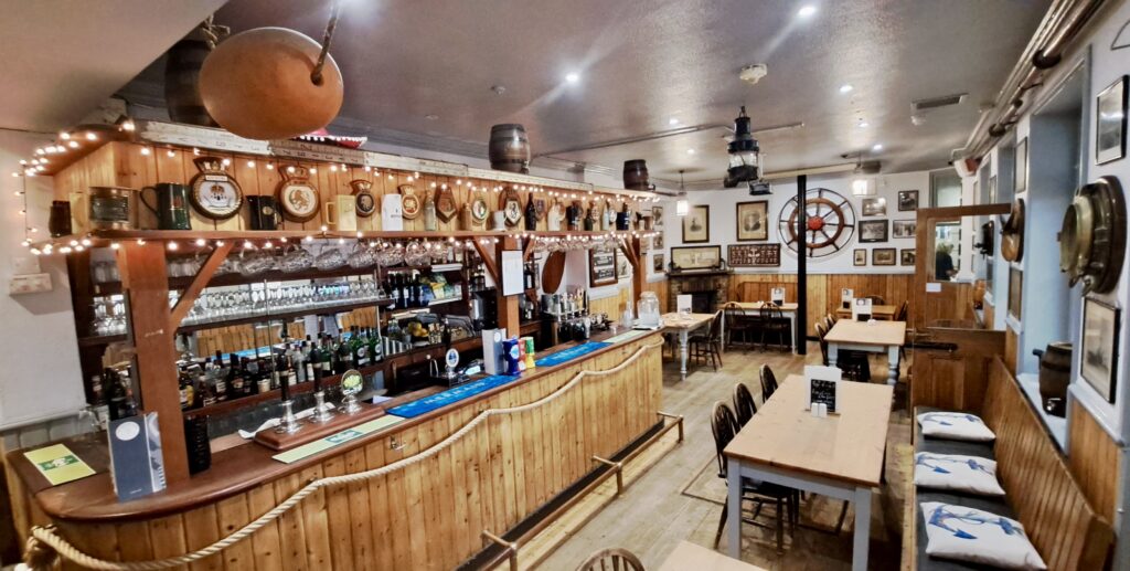 Wooden cladded bar in the Seaview Hotel